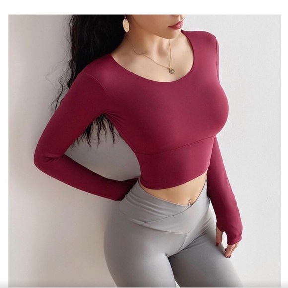Astoria Activewear Seamless Sculpt Sleeved Crop - Ruby Size M - Picture 2 of 6